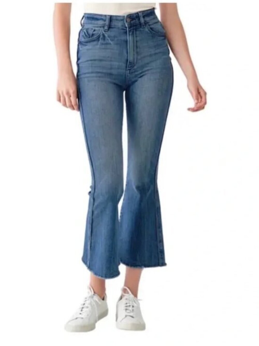 DL1961 Rachel Cropped High Rise Instasculpt Flare Medium Wash Jeans Size 31